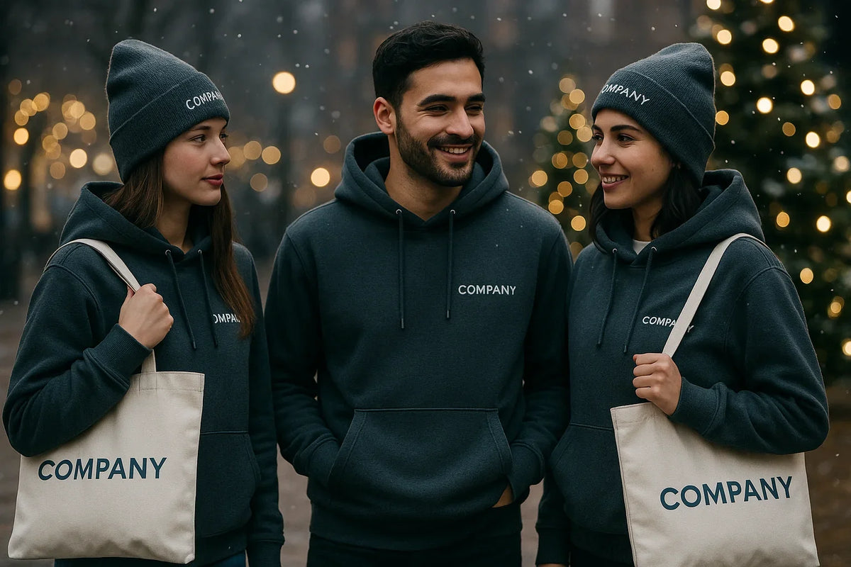 Personalisierte Hoodies & Taschen mit Company-Logo, ideal für Weihnachten & Geschenke