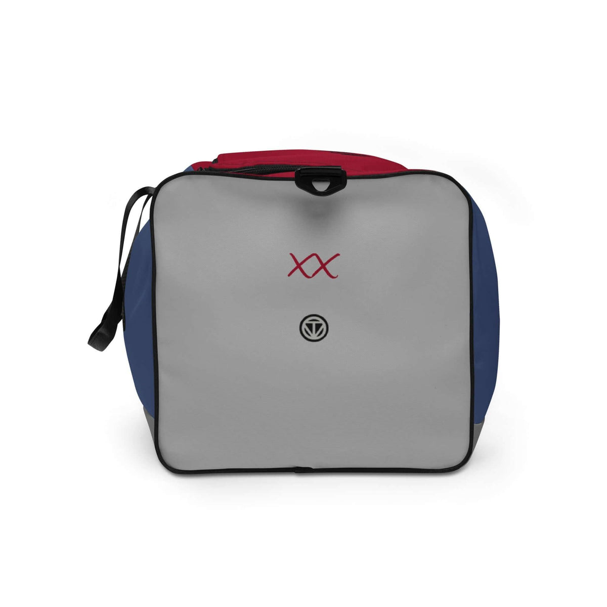 Graue personalisierbare Reisetasche mit rotem Deckel und Logo-Print