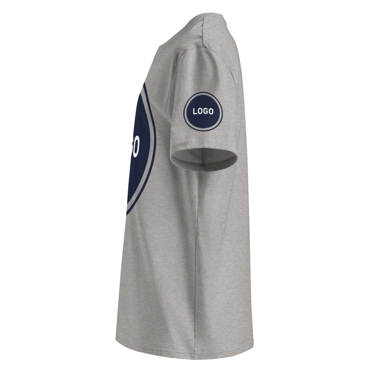 Graues personalisiertes T-Shirt mit Logo-Print auf dem Ärmel und Rücken