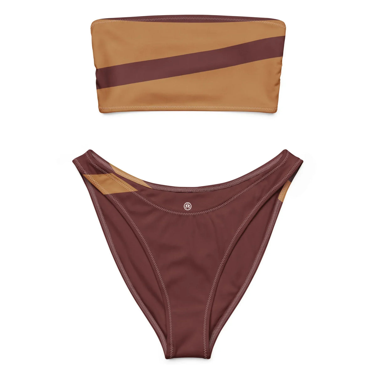 CREWILD Bandeau-Bikini in Braun mit kontrastierendem Streifen-Design