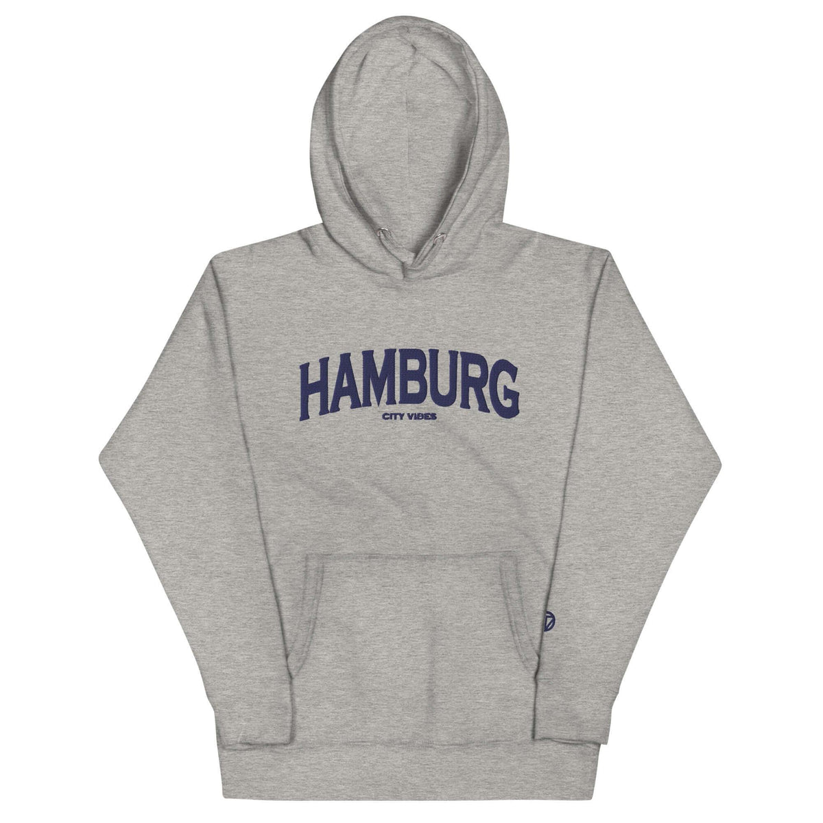 Grauer CREWILD Unisex Hoodie mit blauem HAMBURG CITY VIBES Aufdruck
