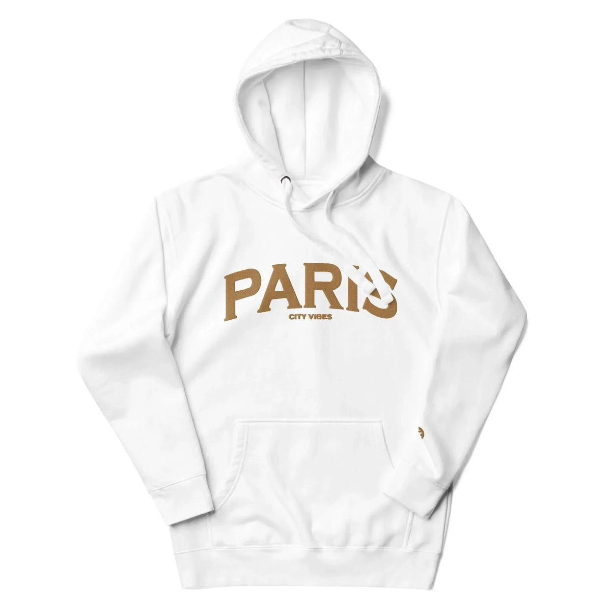 Weißer CREWILD Unisex Hoodie mit goldem PARIS Schriftzug und City Vibes Aufdruck