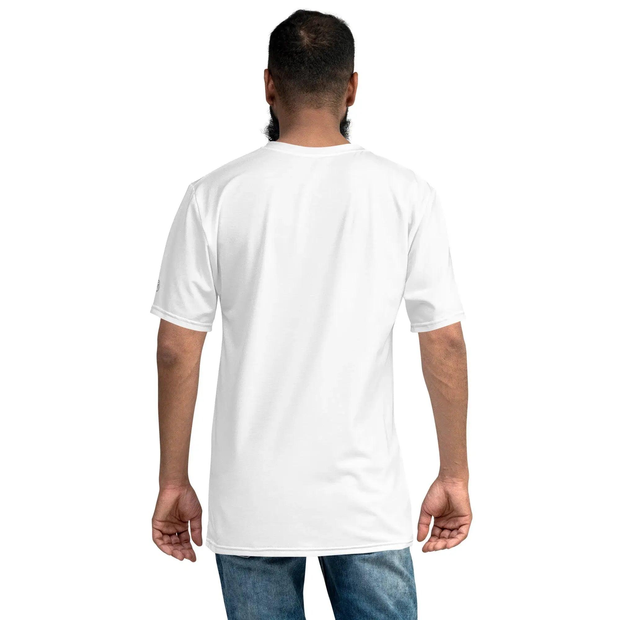 Rückansicht weißes Herren T-Shirt, Premium Qualität, VIBES, lässig mit Jeans kombiniert