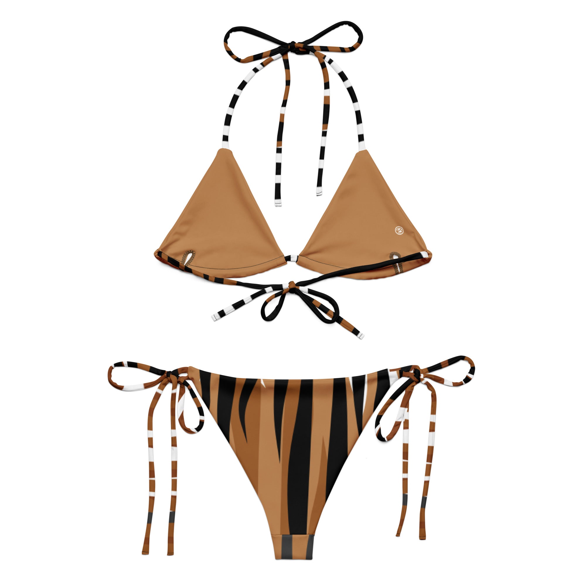 CREWILD Schnür-Bikini in Braun mit Tigerstreifen-Print auf dem Unterteil