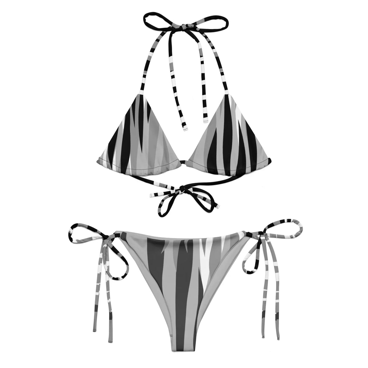 CREWILD Schnür-Bikini in Grau mit Tigerstreifen-Muster