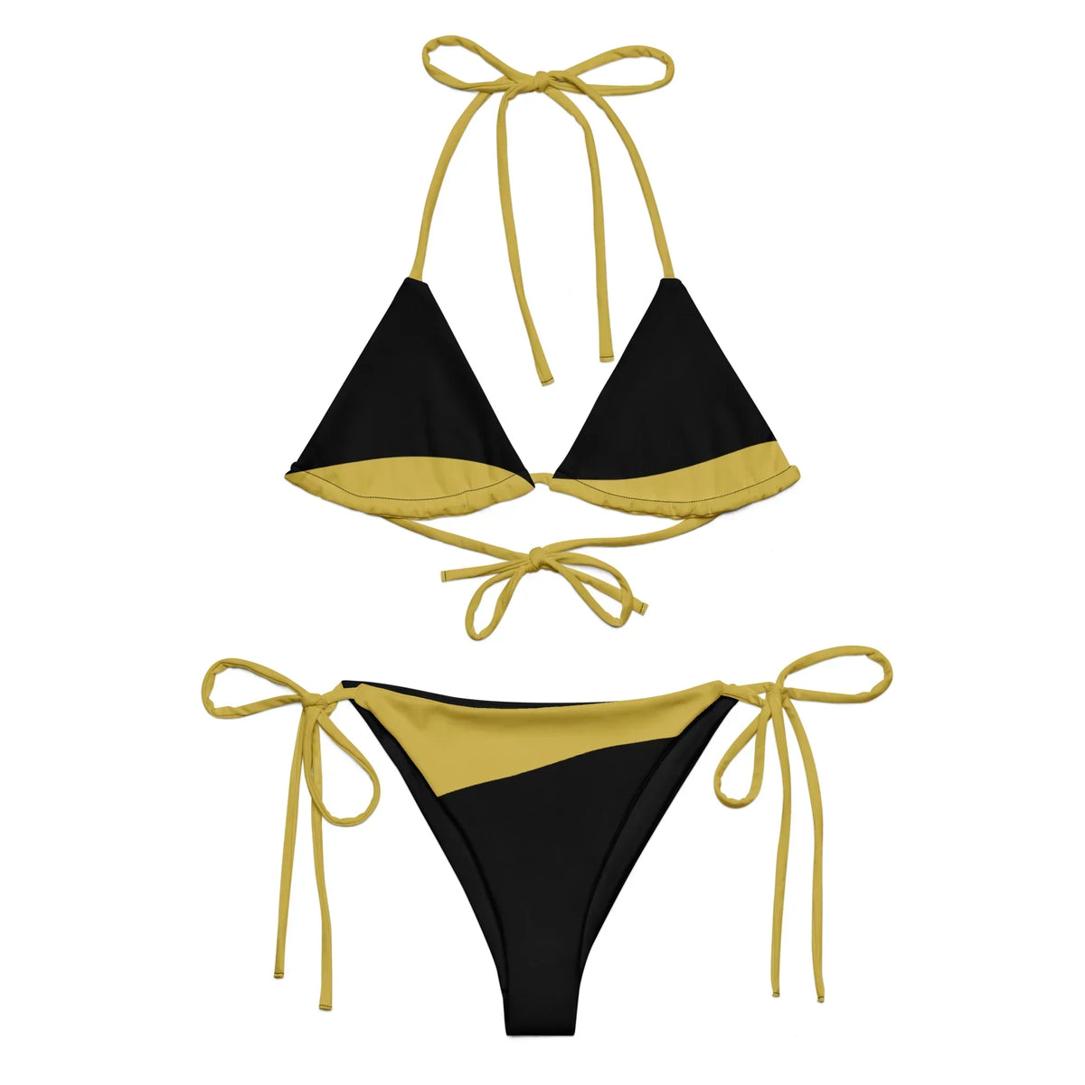 CREWILD Schnür-Bikini WAVES in Schwarz und Gold, bestehend aus Triangel-Oberteil und Hose