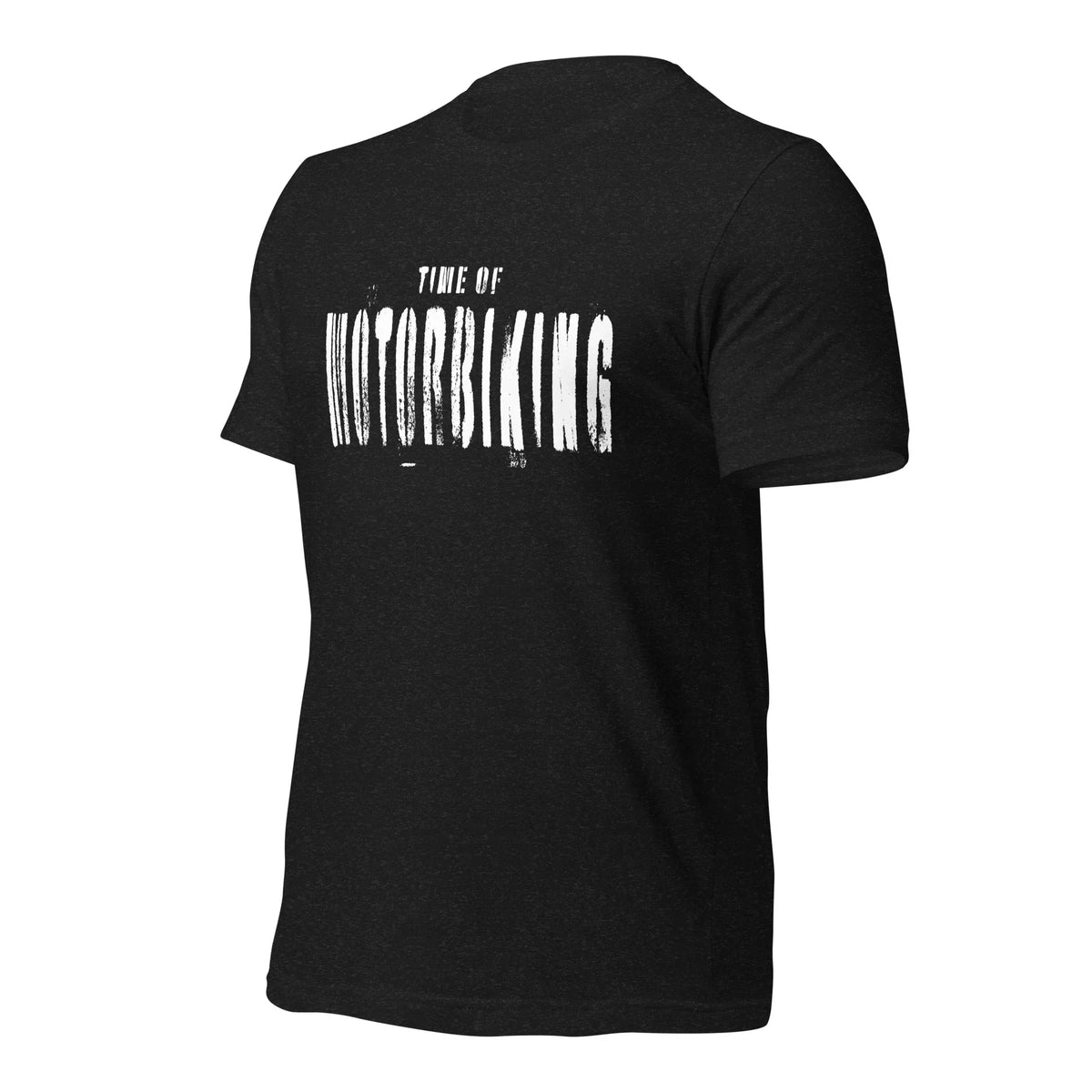 Rückseite eines schwarzen CREWILD T-Shirts mit weißem "TIME OF MOTORBIKING" Aufdruck