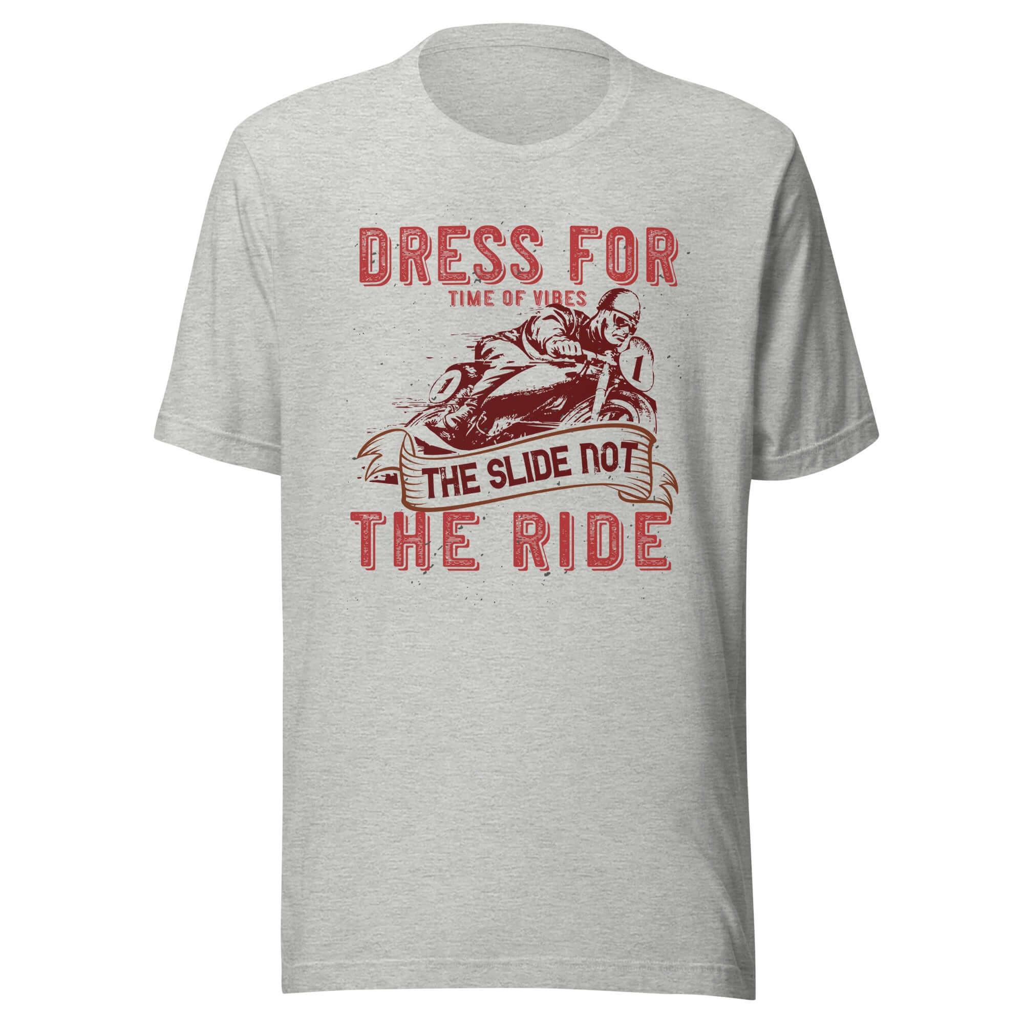 Graues T-Shirt mit rotem Motorrad-Print und dem Text &