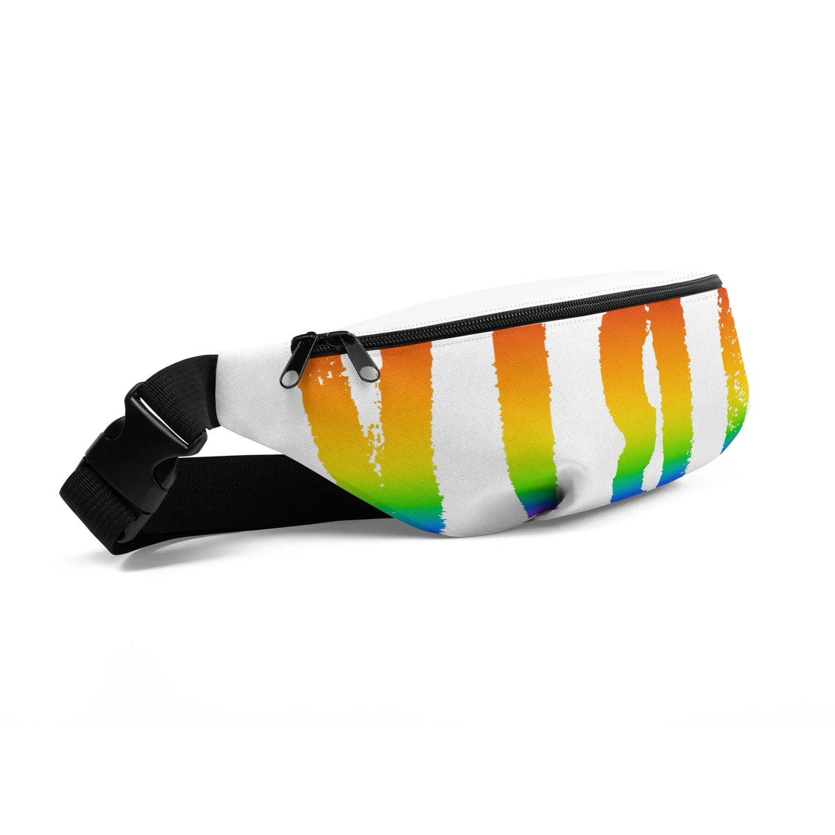 Weiße Gürteltasche mit farbenfrohem Regenbogen-Streifendesign