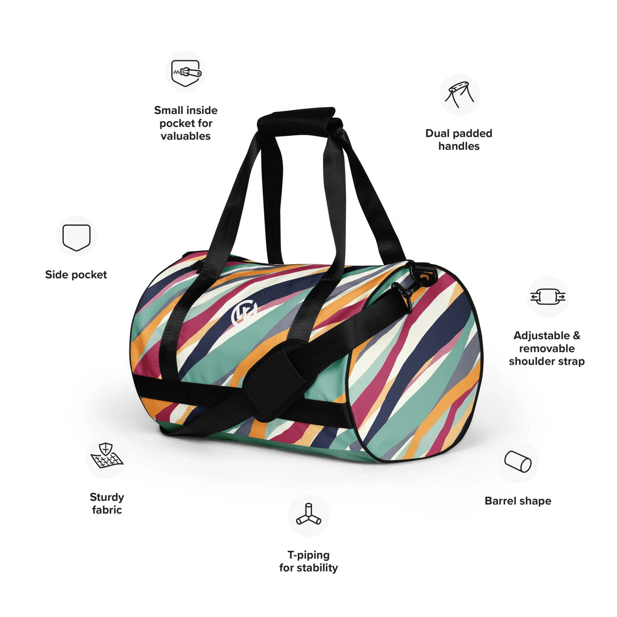 CREWILD Sporttasche COLORS in Zylinderform mit buntem Streifendesign und Funktionsmerkmalen