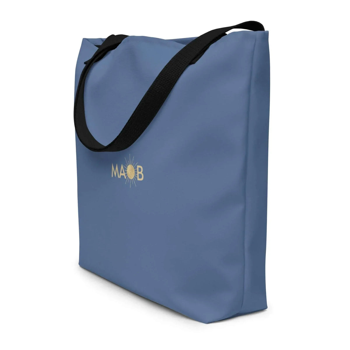 Blaue CREWILD MAOB Tragetasche in der Farbe Wasser mit goldenem Logo und schwarzen Henkeln.