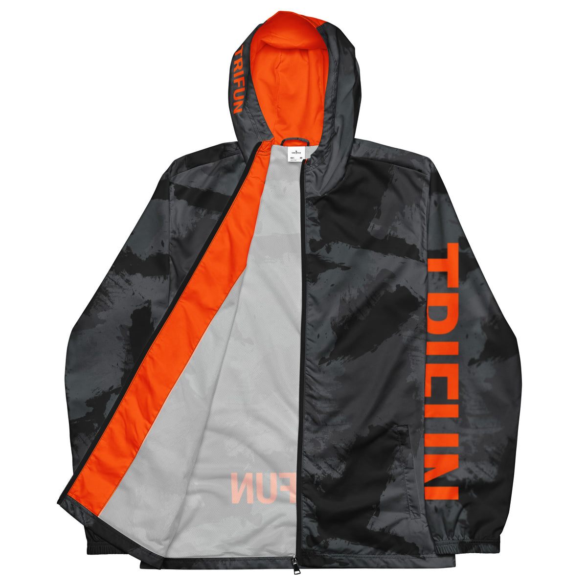 CREWILD TRIFUN Windjacke für Unisex in Grau-Schwarz mit orangefarbenem Futter und Logo