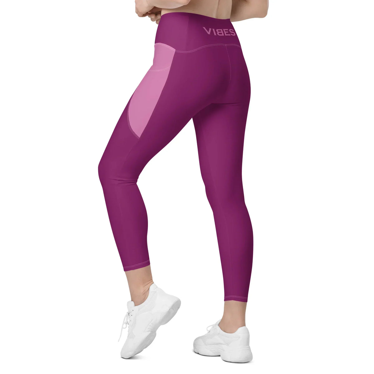 CREWILD Leggings in Pink mit seitlicher Tasche und VIBES-Schriftzug am Bund