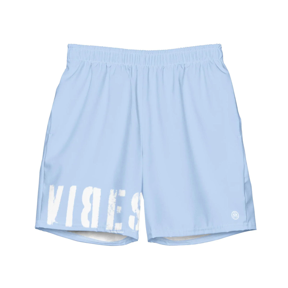 Hellblaue CREWILD Badeshorts mit weißem VIBES-Schriftzug