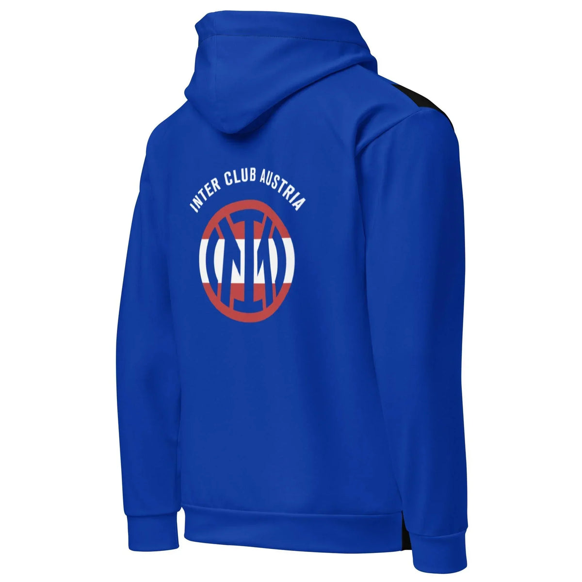 Rückseite eines blauen CREWILD Unisex Hoodies mit Inter Club Austria Logo-Print