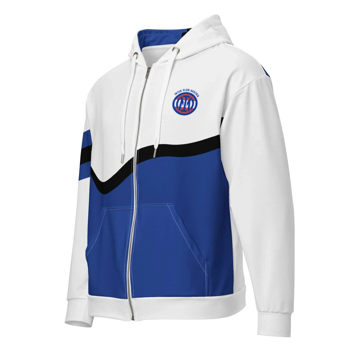 CREWILD Unisex Zip Hoodie in Weiß und Blau mit Logo-Print auf der Brust