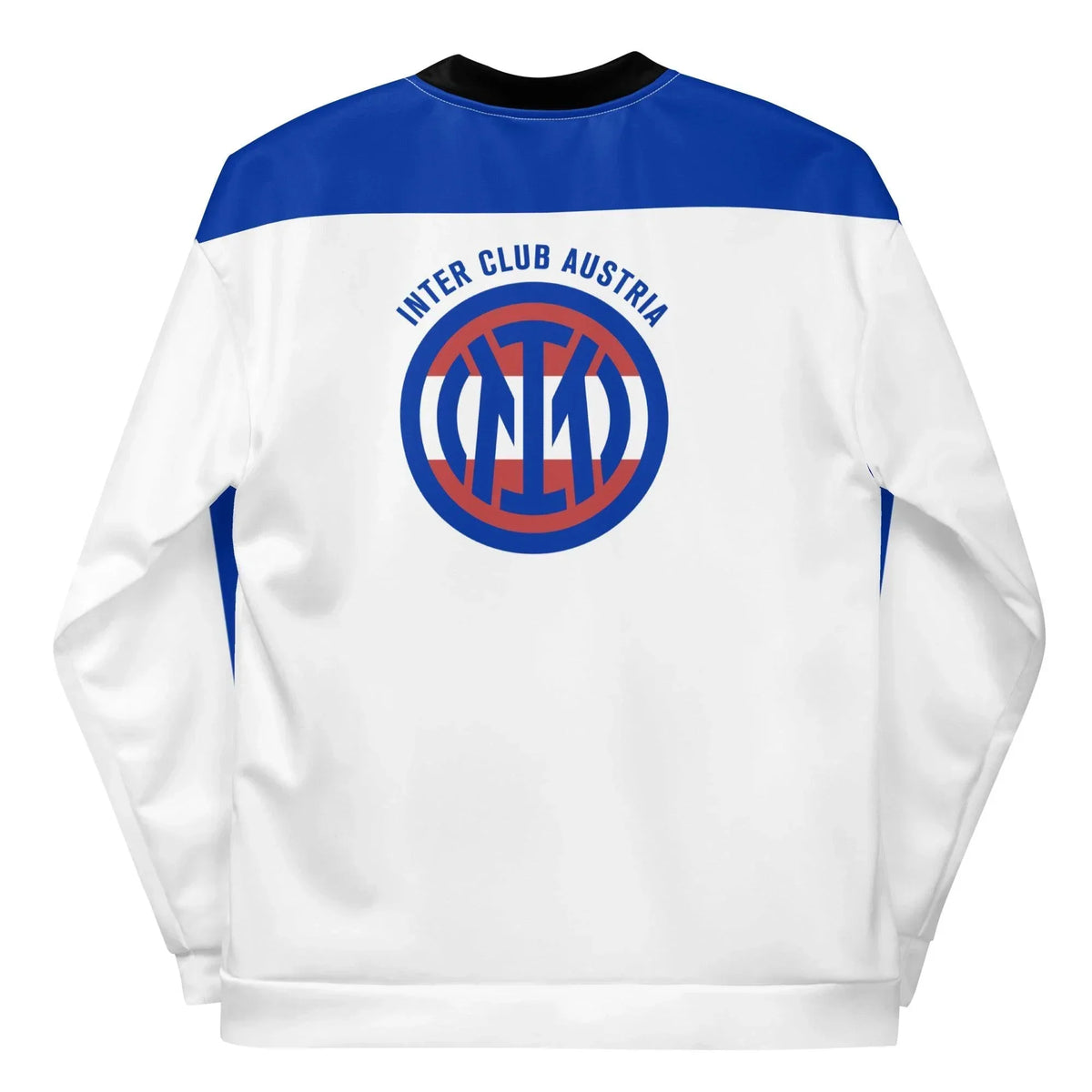 Weiße CREWILD Trainingsjacke für Unisex mit blauem Schulterbereich und Inter Club Austria Logo.