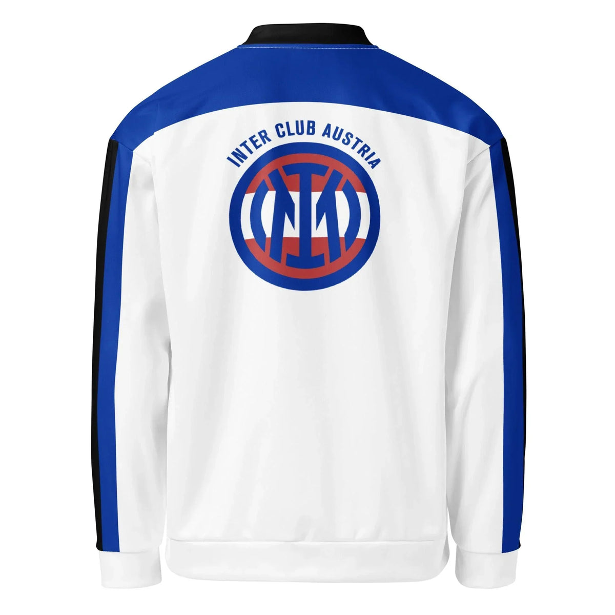 Weiße CREWILD Trainingsjacke mit blauem Inter Club Austria Logo auf dem Rücken.