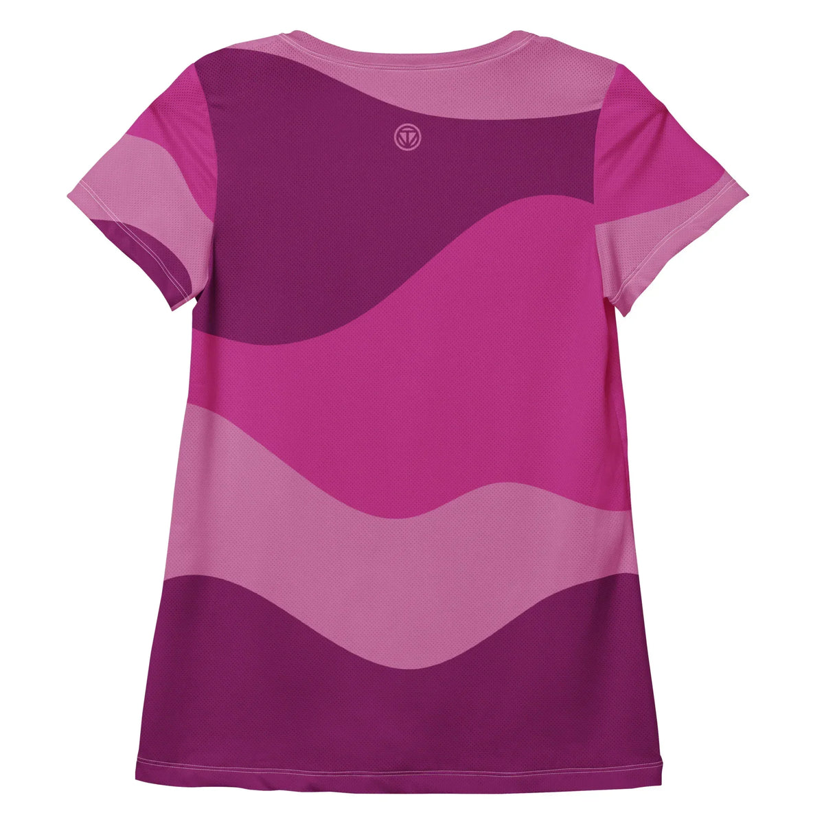 Rückseite des CREWILD Damen Sportshirts in Pink mit abstraktem Wellenmuster