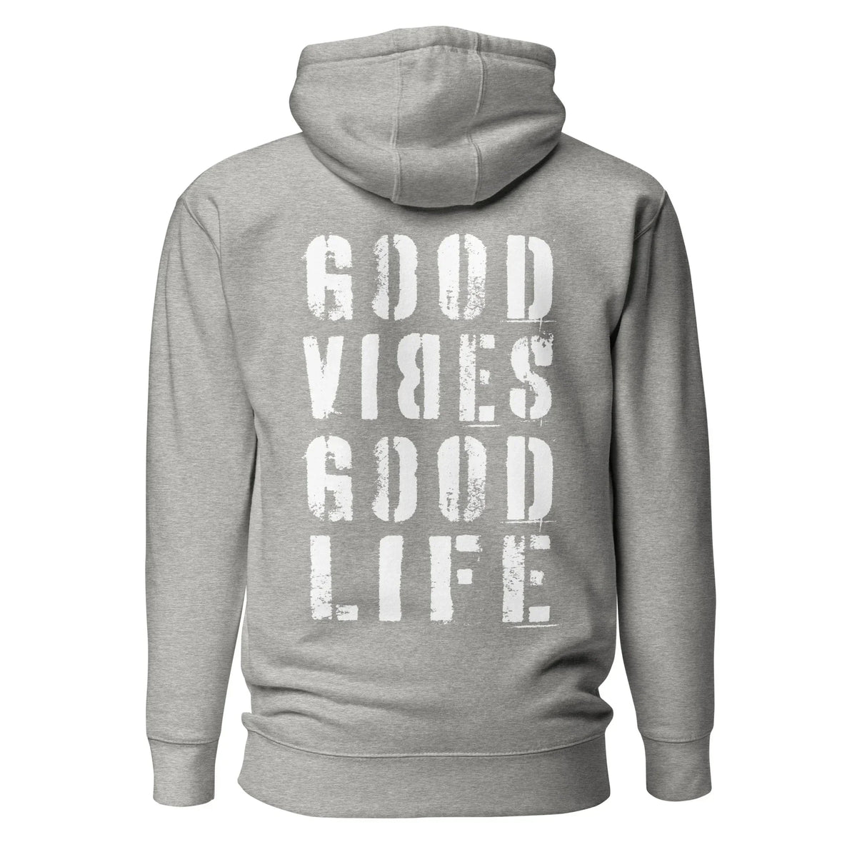 Rückseite eines grauen CREWILD Unisex Hoodies mit weißem &