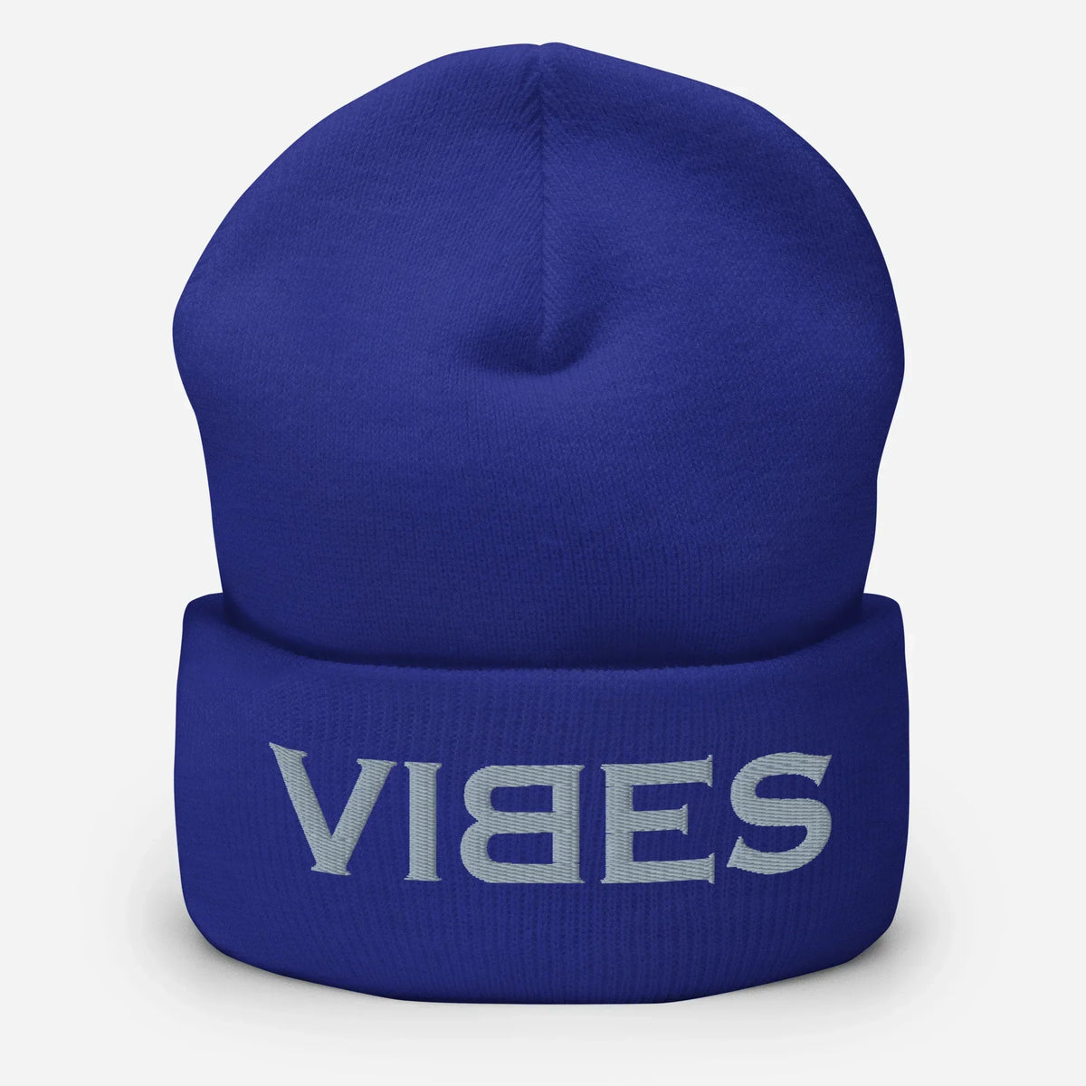 Blaue CREWILD Beanie Mütze mit grauem VIBES Stickerei-Schriftzug