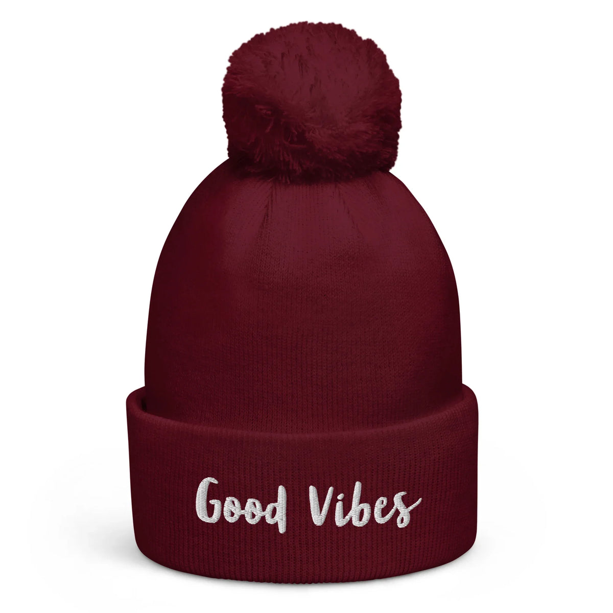 Weinrote CREWILD Bommel-Beanie mit weißem &