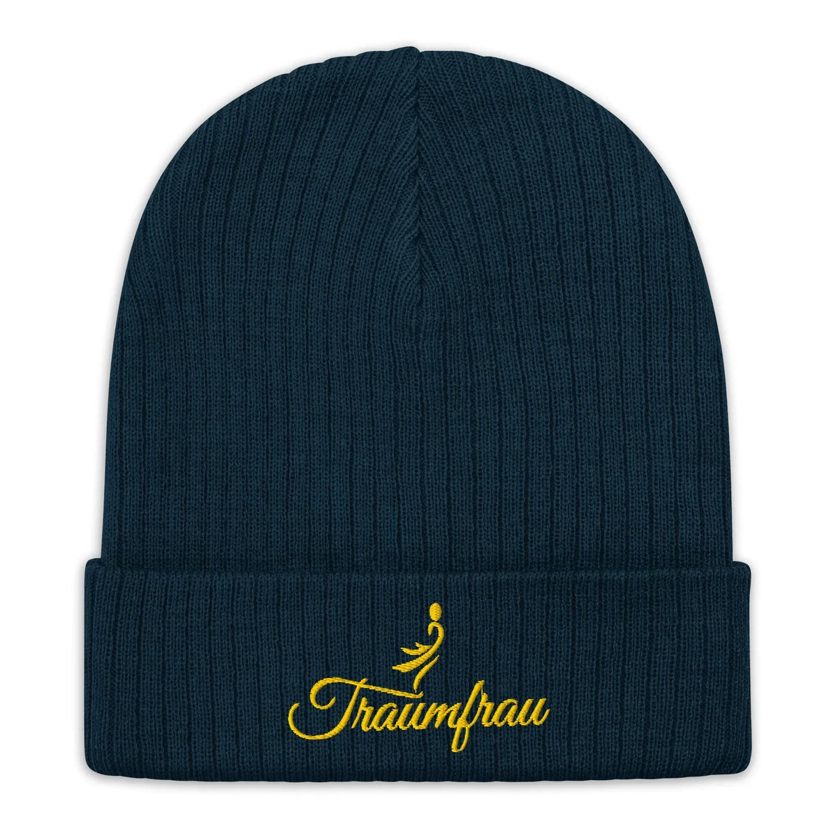 Dunkelblaue CREWILD Beanie Strickmütze mit goldener Traumfrau-Stickerei