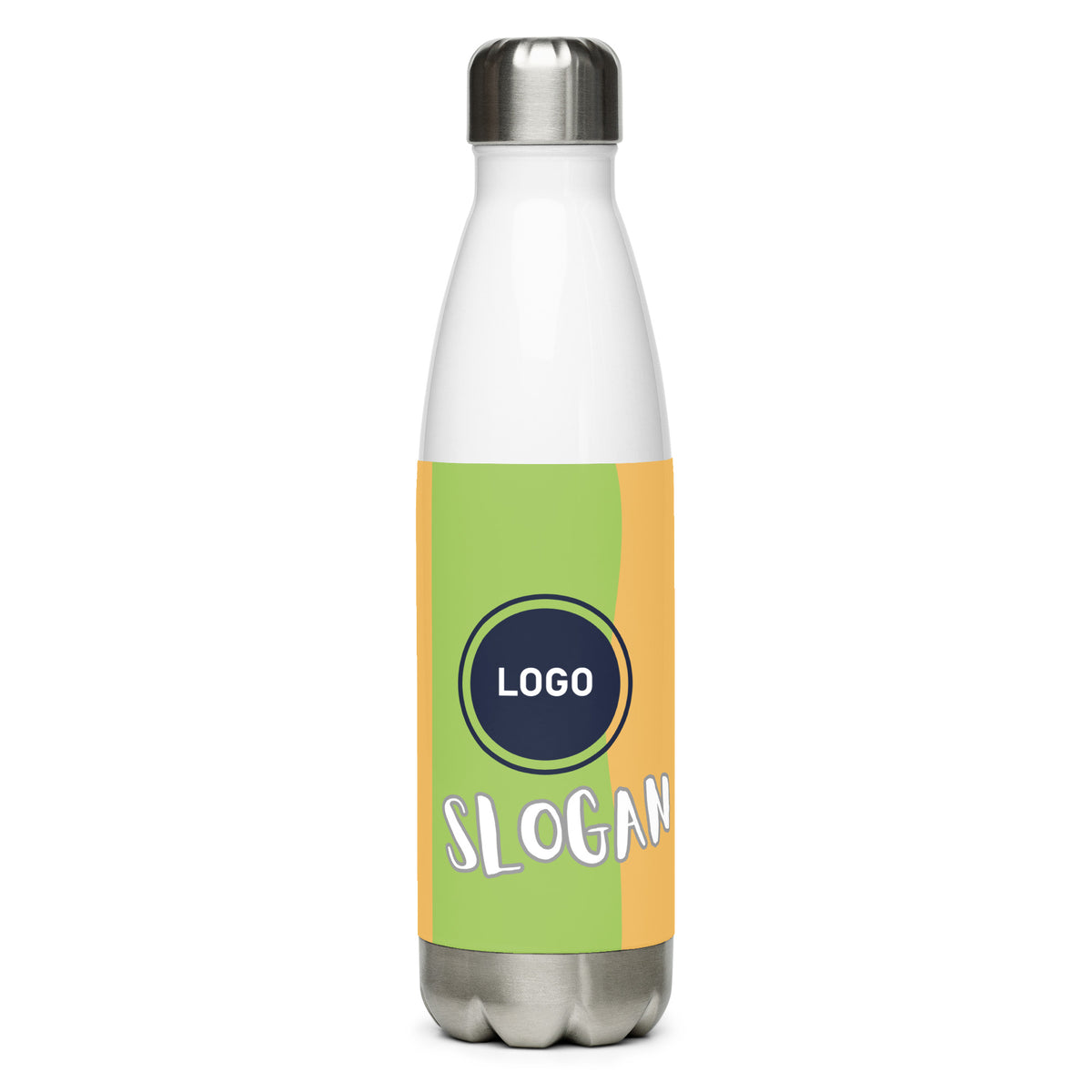 Weiße Edelstahl-Trinkflasche von CREWILD mit individuellem Logo- und Slogan-Aufdruck