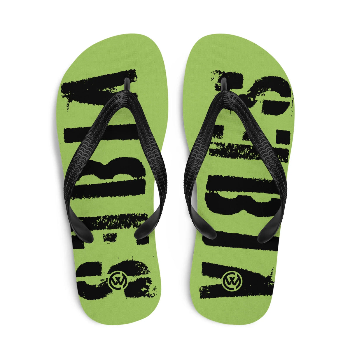 Grüne CREWILD Flip-Flops mit schwarzen Grafik-Prints und Logo