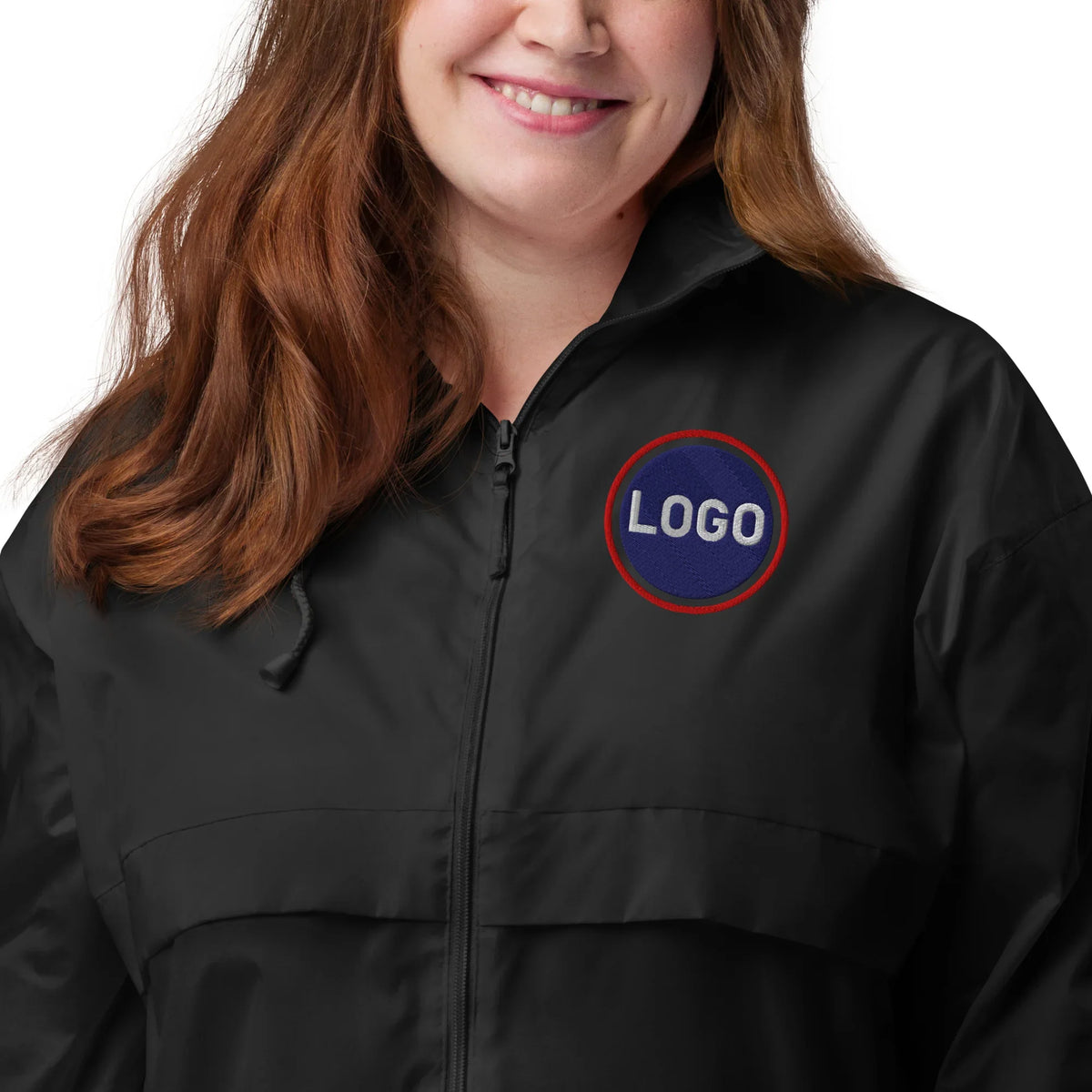 Schwarze CREWILD Windjacke für Unisex mit individuellem Logo-Stick auf der Brust