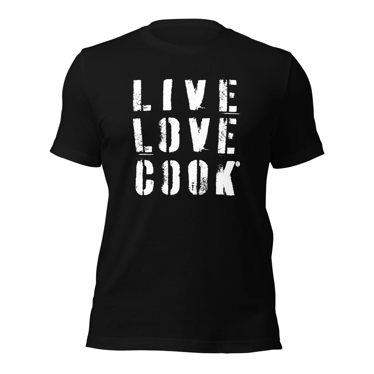Schwarzes CREWILD Unisex T-Shirt mit weißem Aufdruck LIVE LOVE COOK