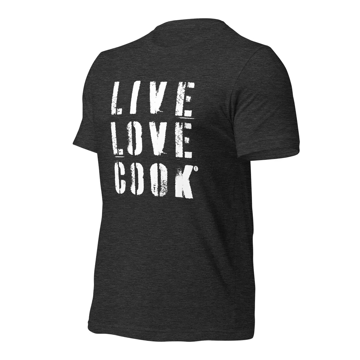 Rückseite eines dunkelgrauen CREWILD Unisex T-Shirts mit weißem &