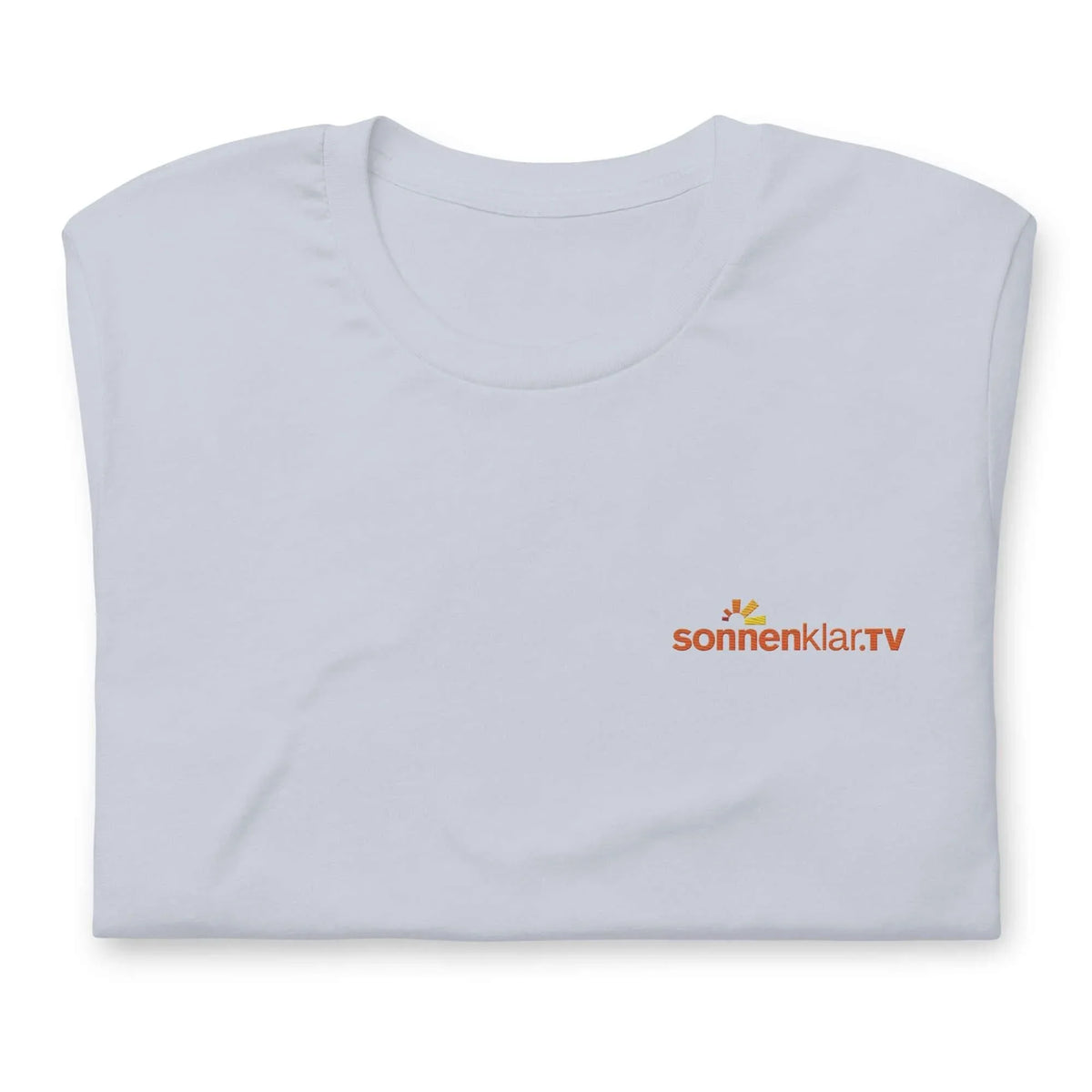 Weißes T-Shirt mit dem Logo von sonnenklar.tv auf der Brust.