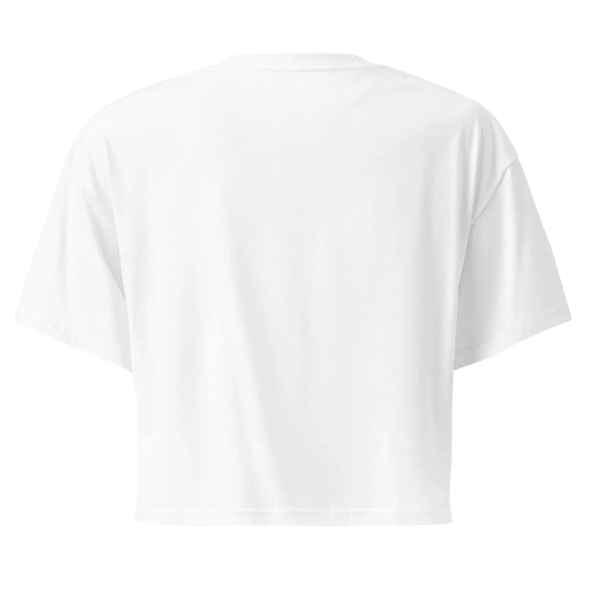 Rückansicht eines weißen CREWILD Crop-Top T-Shirts