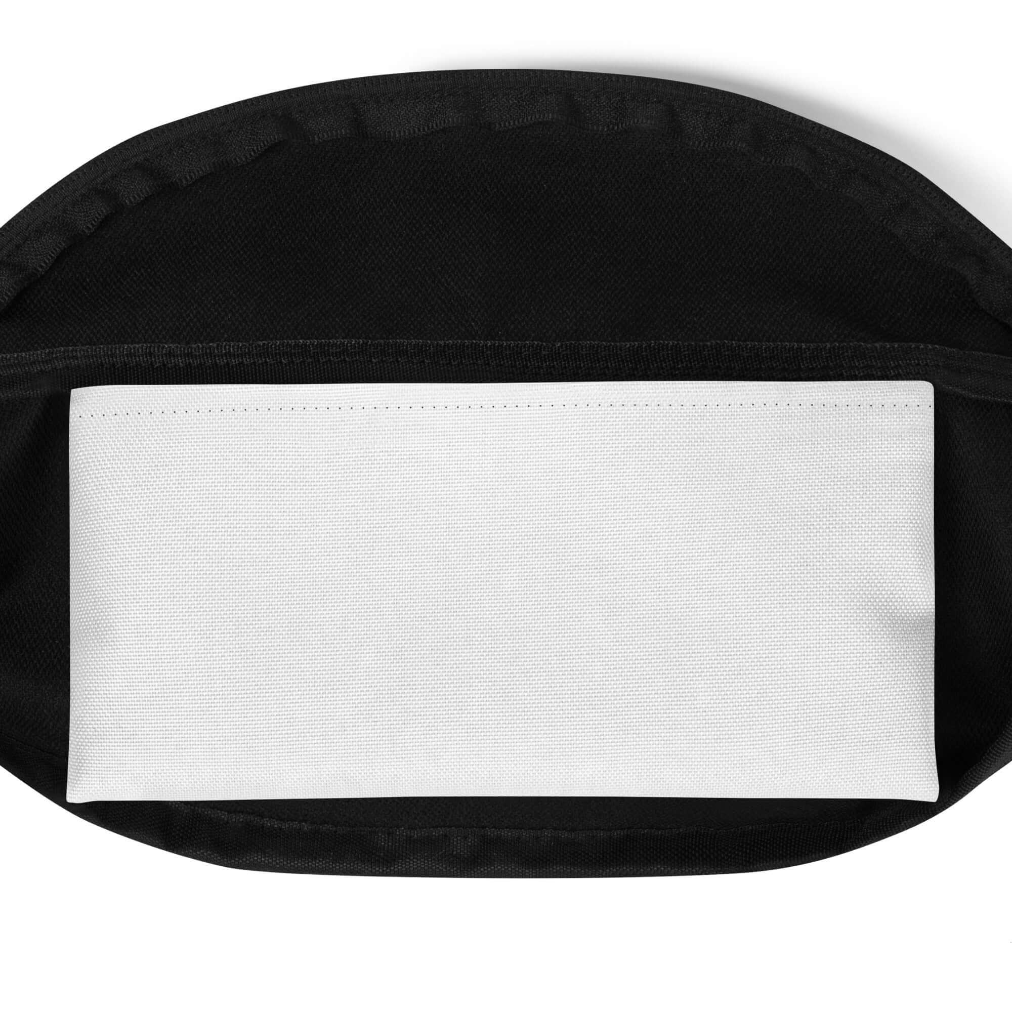 Innenansicht Bauchtasche mit weißer Innentasche und schwarzem Stoff