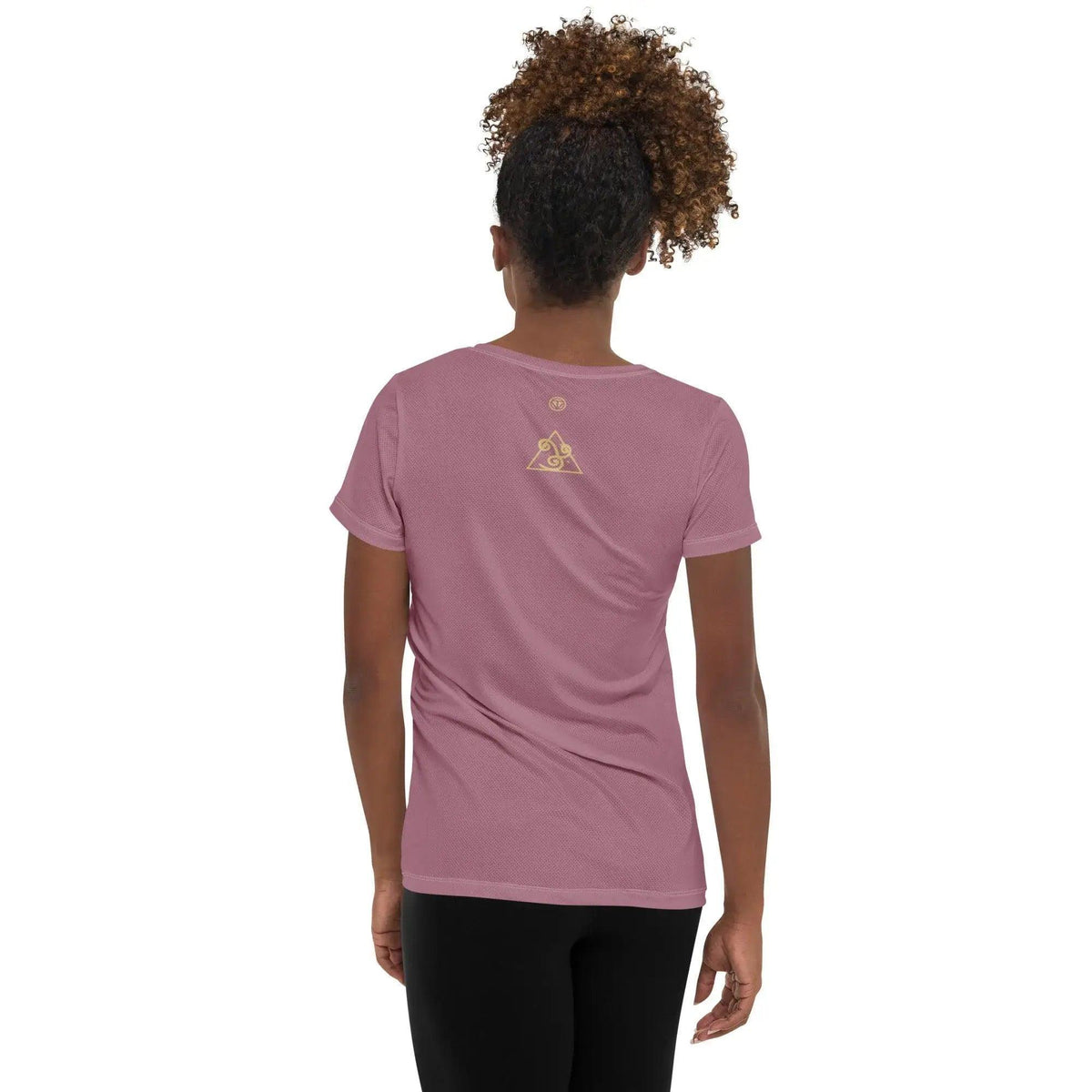Rückansicht eines altrosa CREWILD MAOB Sportshirts für Damen mit goldenem Luft-Symbol