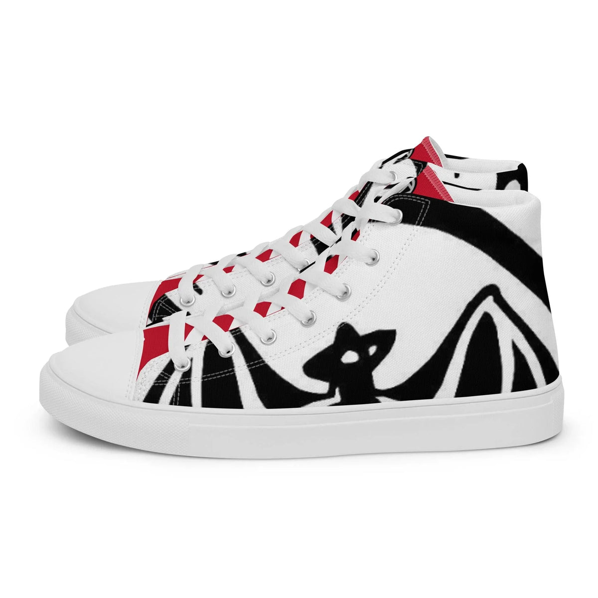 Weiße Sneaker mit modernem schwarz-rotem Grafik-Design