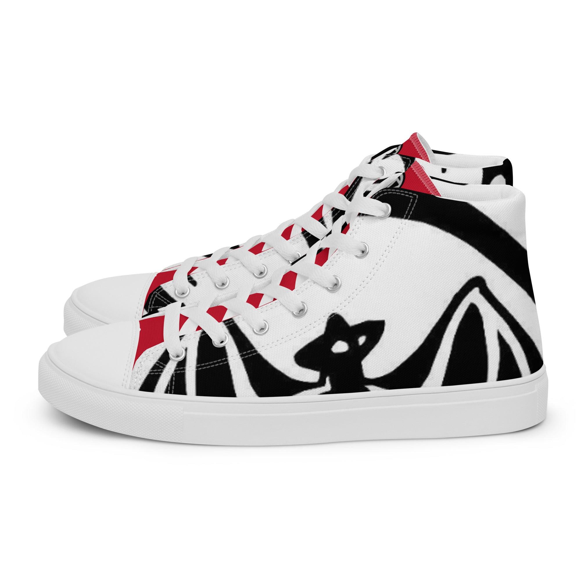 Weiße Herren High-Top Canvas Sneaker mit schwarzem und rotem Grafikmuster