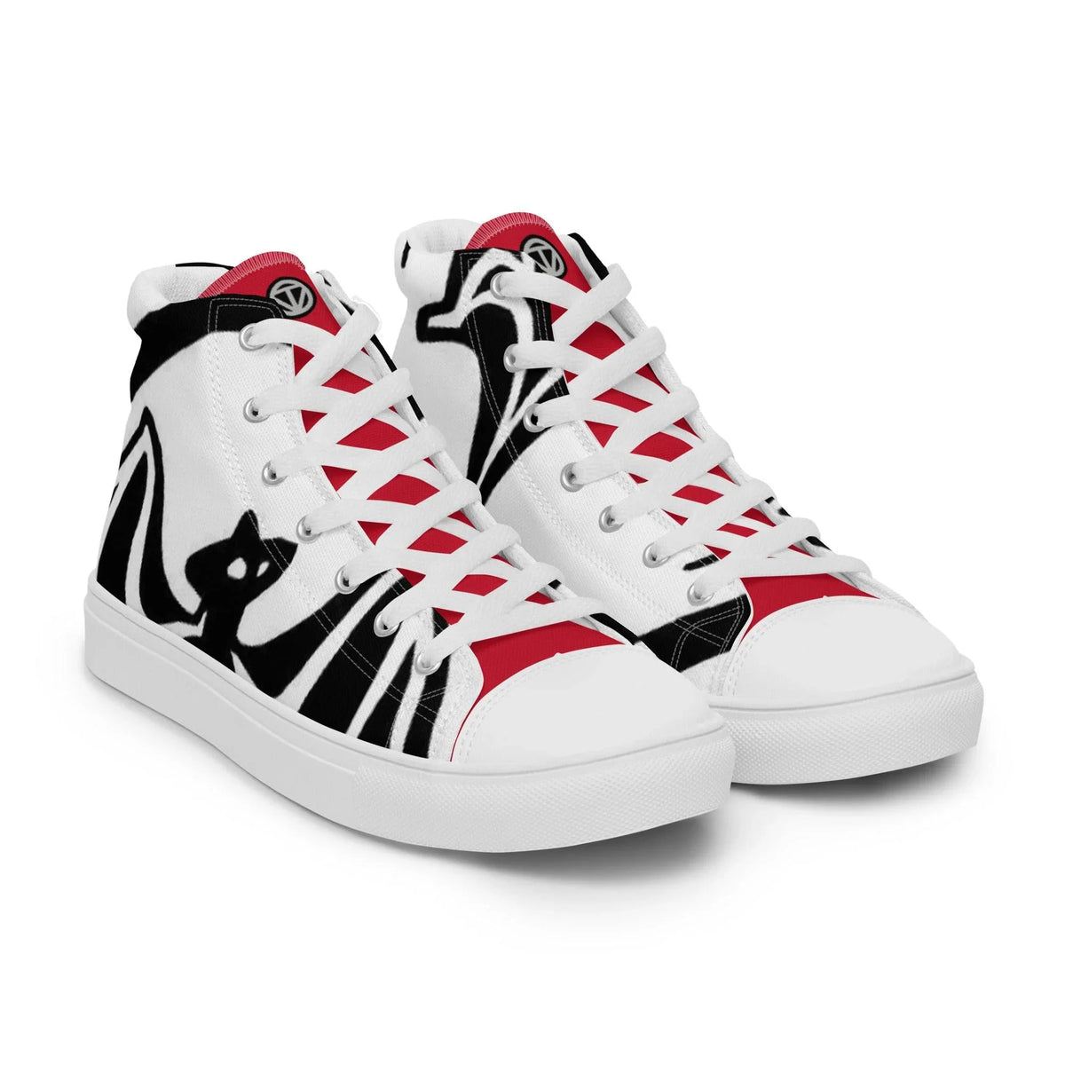 Weiße High-Top Sneaker mit abstraktem schwarz-rotem Grafikdesign