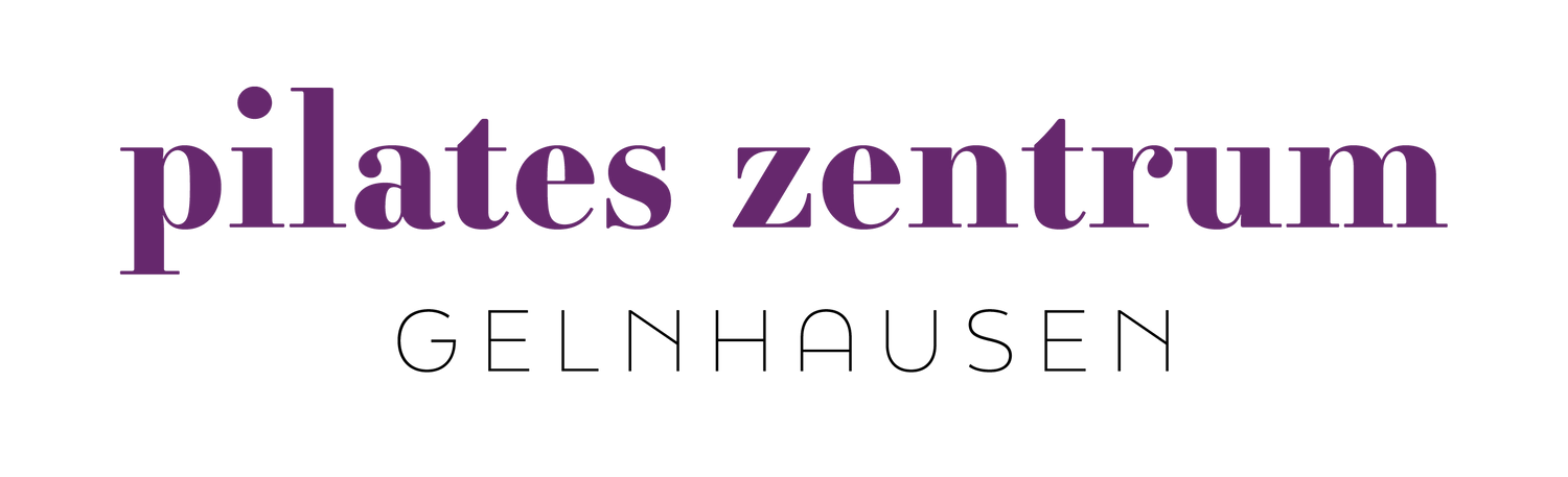 Logo Pilates Zentrum Gelnhausen in lila und schwarz auf weißem Hintergrund