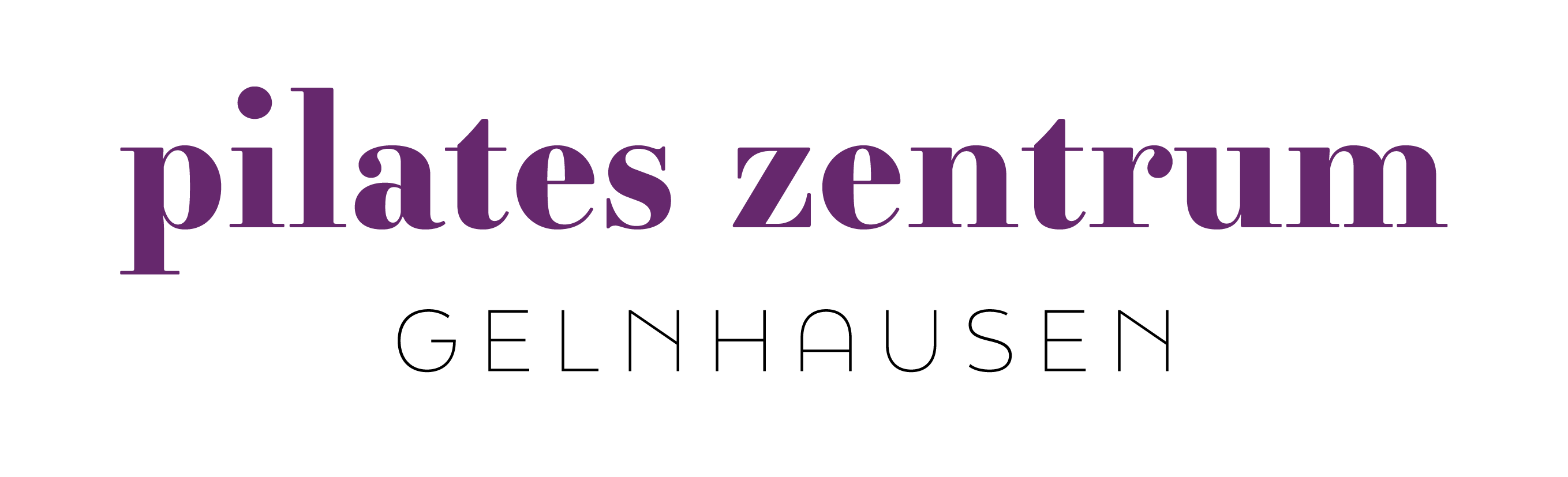 Logo Pilates Zentrum Gelnhausen in lila und schwarz auf weißem Hintergrund