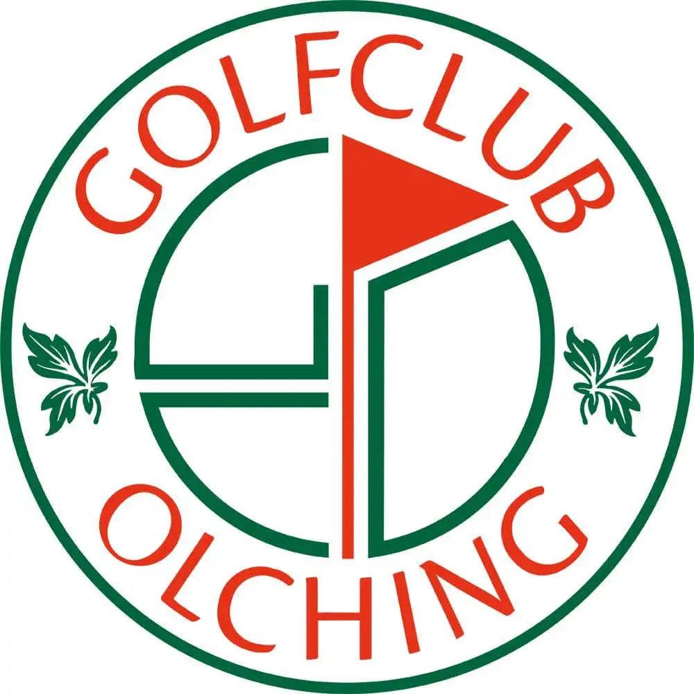 Golfclub Olching Logo mit roter Fahne, grünem Kreis und Blattornamenten