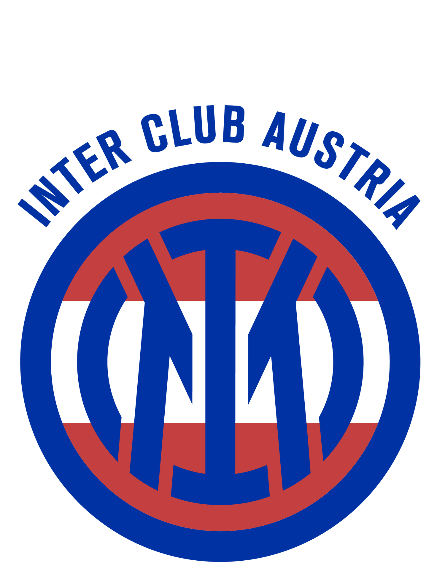 Inter Club Austria Logo mit blau-rotem Kreis und Schriftzug, Fußball Fanclub Österreich