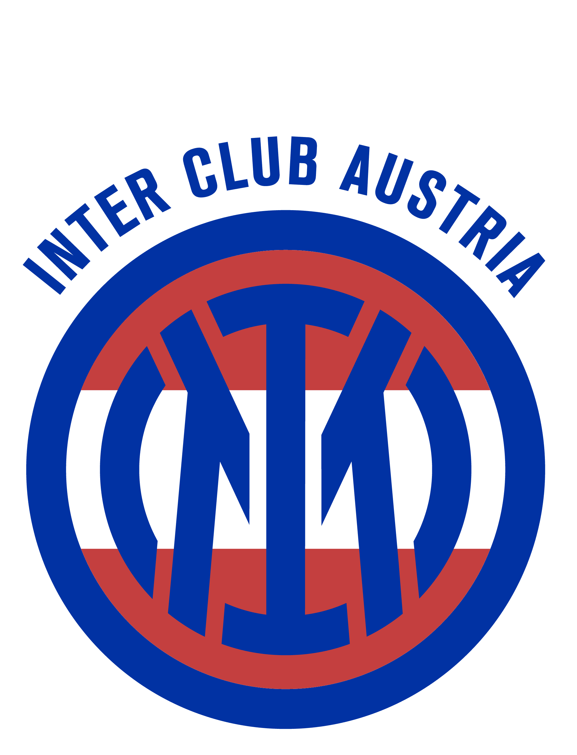 Inter Club Austria Logo mit blau-rotem Kreis und Schriftzug, Fußball Fanclub Österreich