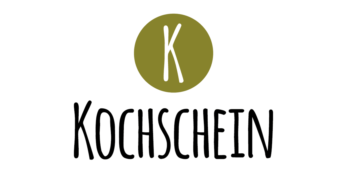 Kochschein Logo mit grünem Kreis und weißem K, moderne Schrift auf weißem Hintergrund