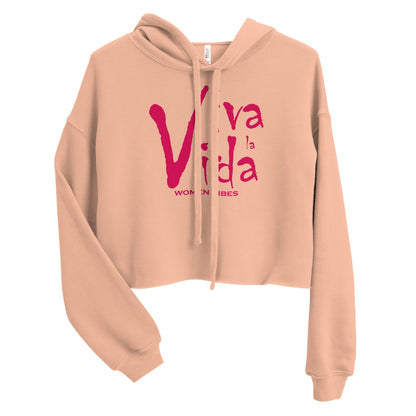 Rosa Crop-Hoodie mit Kapuze und Aufdruck &