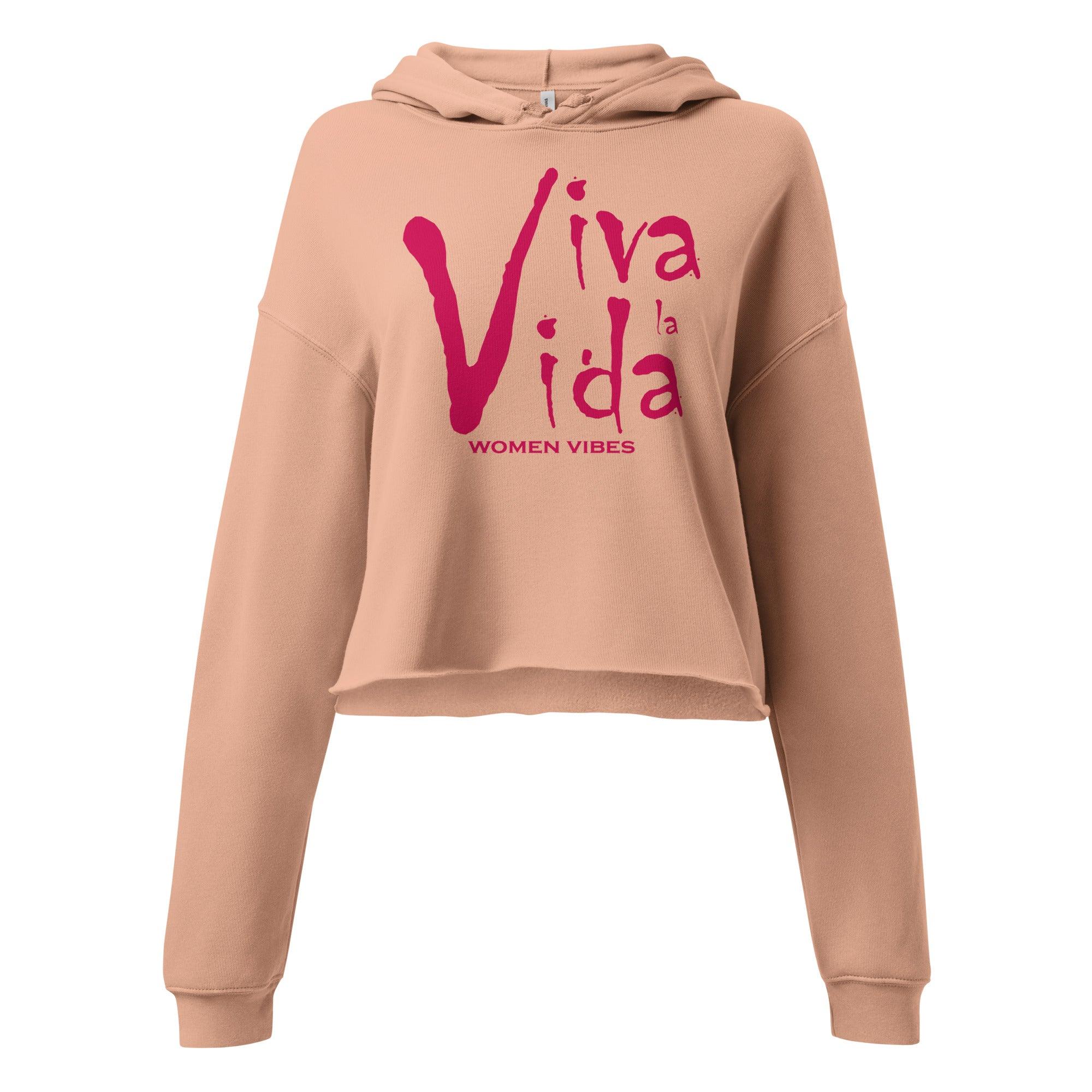 Beiger Cropped Hoodie mit pinkem &