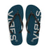 Blaue Flip-Flops mit schwarzem Riemen und weißem VIBES-Logo auf dem Fußbett