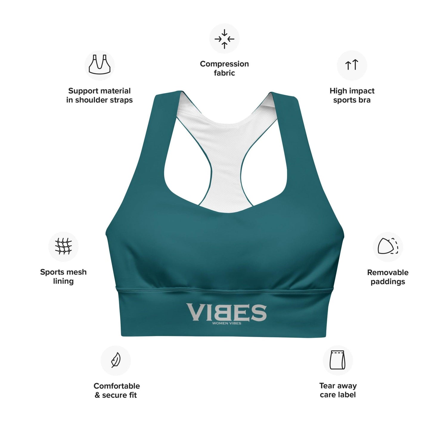 Blau-grüner VIBES Sport-BH mit Mesh-Futter, breiten Trägern und herausnehmbaren Pads
