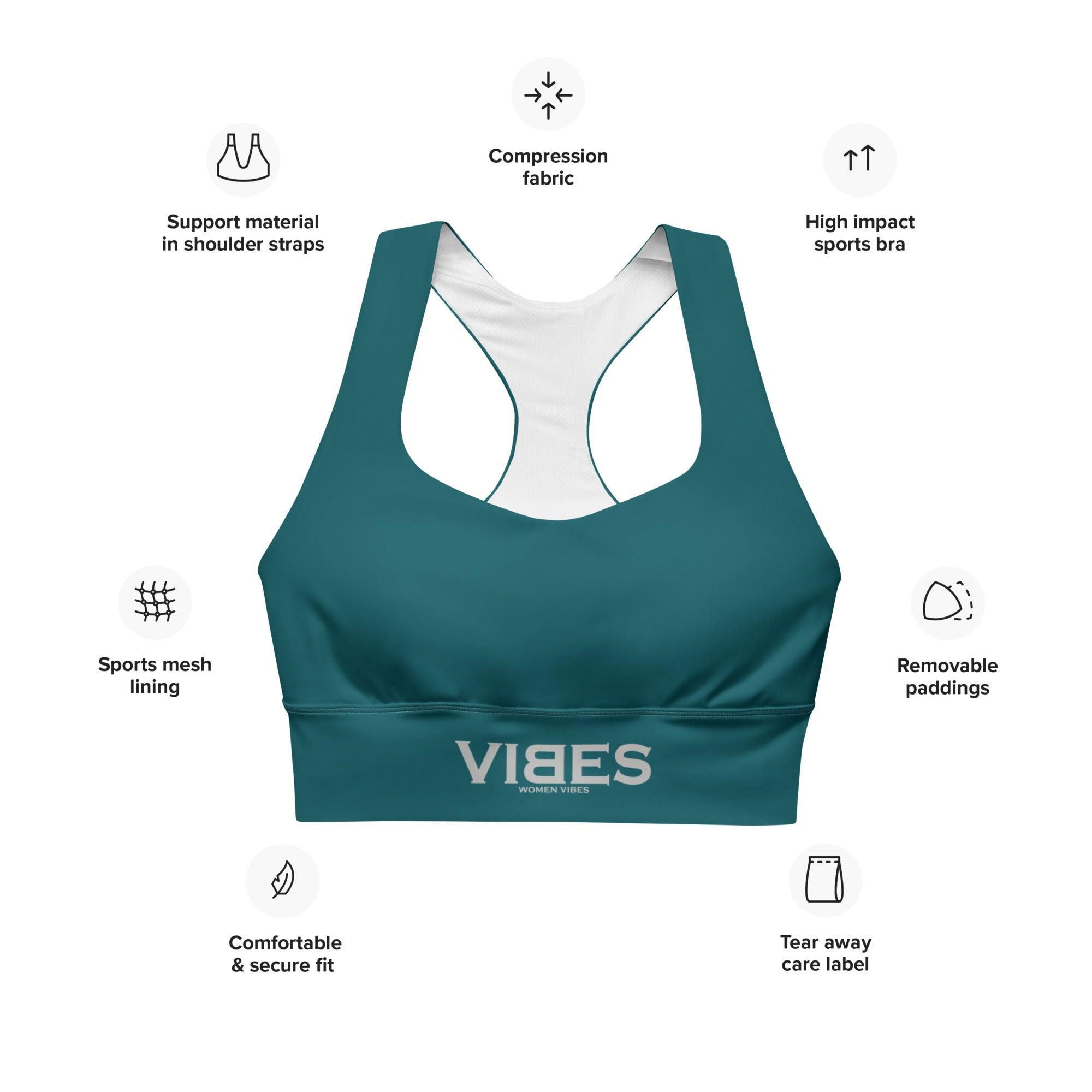 Blau-grüner VIBES Sport-BH mit Mesh-Futter, breiten Trägern und herausnehmbaren Pads